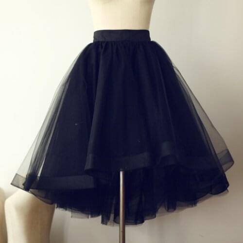 Black Hi Low Tulle Skirt Adult Women Styish Short Girls Tutu Skirt Fashion 5 Layers Tulle Puffy Lolita Midi Skirt Custom Made