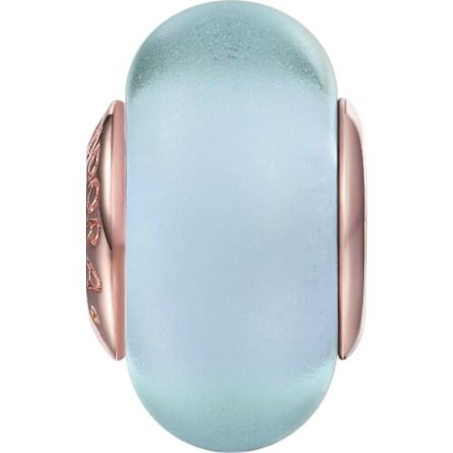 CKK Silver 925 Jewelry Fits Pandora Bracelets Matte Blue Murano Glass Beads Original Charms