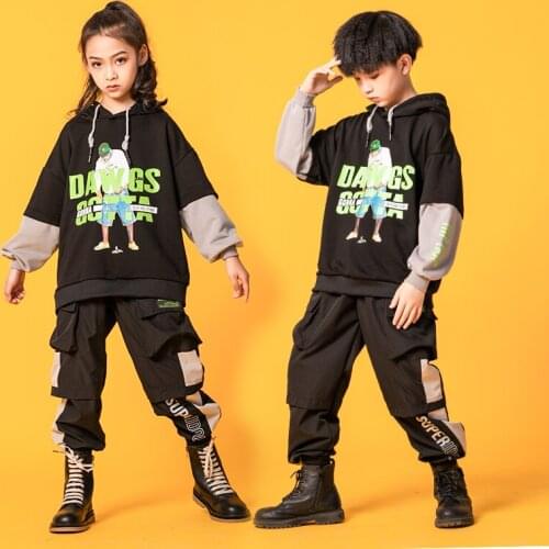 Kids Cool Hip Hop Clothing Hoodie Sweatshirt Tops Streetwear Tactical Cargo dancing Pants for Girls Boys Dance Costume Clothes