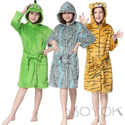 Children Bathrobes Kids Sleepwear Towel Robes Childrens Cloth Unicorn Hooded Bath Robe Animal For Boys Girls Pajamas Nightgown