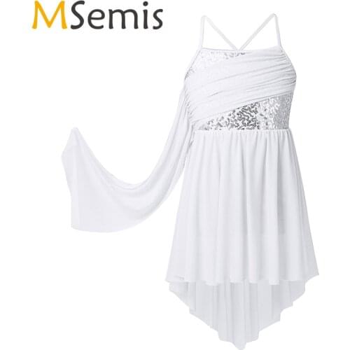 Kids Girls Shiny Sequins Ballet Leotard Dress for Lyrical Dance Costume Modern Contemporary Ballroom Dance Dress Ballet Dress