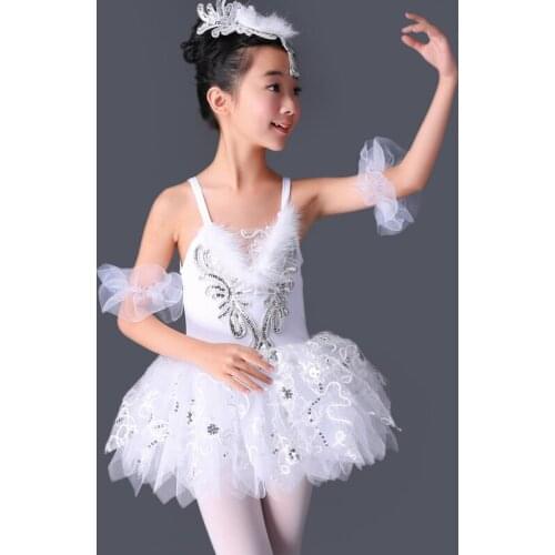 Stage Performance Girls Little Swan Dance Costume Childrens Strap Ballet Dance Dress Childrens Princess Veil Skirt 3-15T