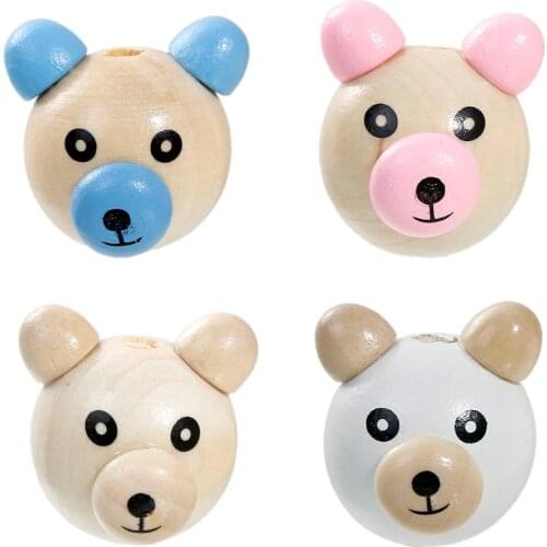 DoreenBeads Natural Color Wood Beads Blue Pink Khaki Ears Noses Cute 3D Smiley Bear 29x27mm-26x25mm 5 Pieces for Pacifier Making