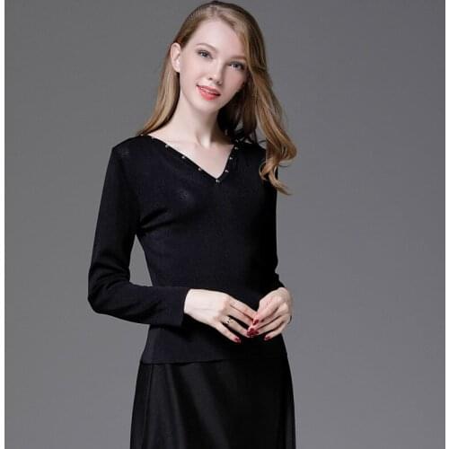 Jumper Ou Chang Entity Europe Fat Station Mm Self-cultivation Elastic Unlined Upper Garment Nail Pearl Sweater V Lead Knitting