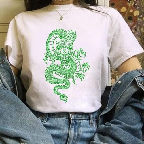 Women T Shirt Oversized Dragon Graphic Print Summer Short Sleeve O Neck Tshirts Lady Girls Top Clothing Fashion White T-Shirts