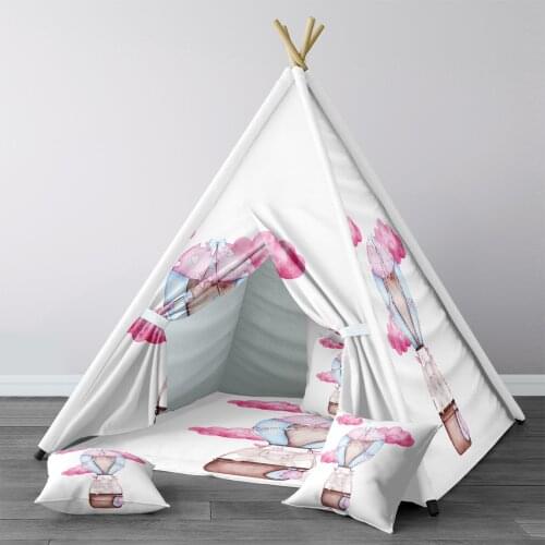 Play Tent for Kids Wigwam Portable Indoor Playground Tents Children Bedrooms Elephant and Pink Baloon Model 060