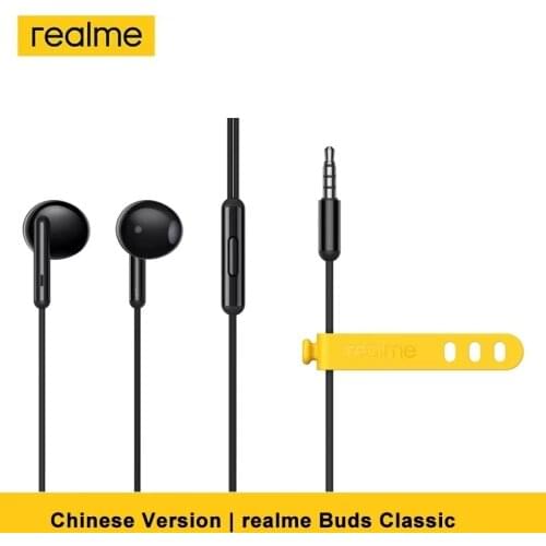 Realme Buds Classic Earphones HD Wired Earbuds Half In-Ear Built-in Microphone 14.2mm Large Driver Headset Remote For Smartphone