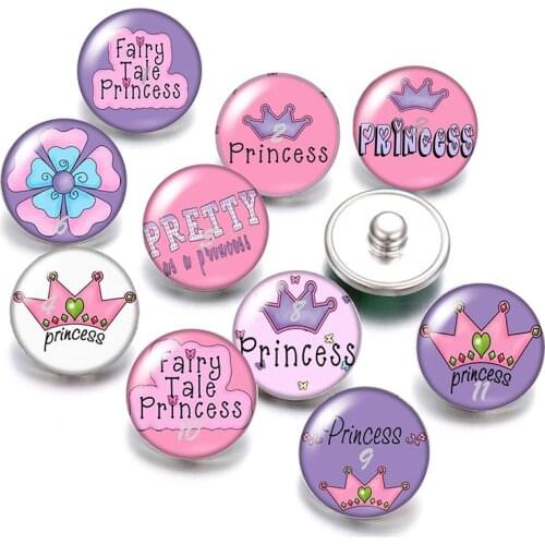 Beauty Simple Crown Pink 18mm snap buttons 10pcs mixed round photo glass cabochon style for snap button jewelry wholesale