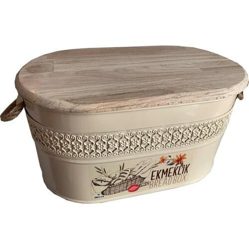 Yildiray Metal Breadstuff With Wooden Lid Cream