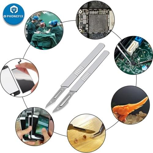 Metal Scalpel Knife Blades 10pcs 11# 23# Non-slip Cutter Engraving Craft Knives Phone Laptop PCB Repair Animal Surgical Knife