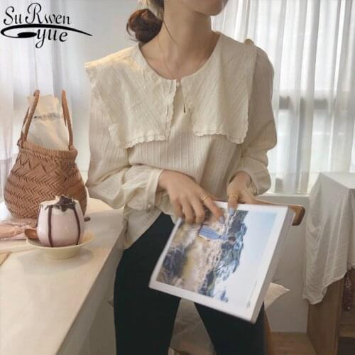 Cute Womens Tops and Blouses Solid Long Sleeve Blouse Women Fashion Casual Korean Tops Stitching Doll Collar Lace Shirt 8866