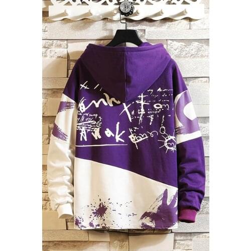 Letter Painting Splatter Contrast Spliced Casual streetwear hoodie men