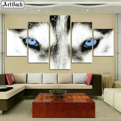 5 spell painting wolf diy diamond painting wolf square animal home decoration resin round drill mosaic crafts stickers