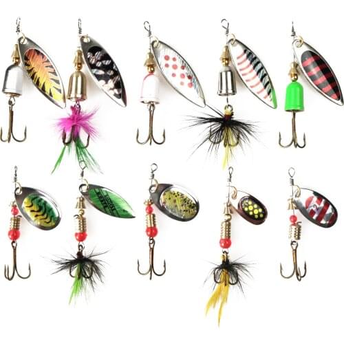 10pcs/lot fishing Metal spinner set Spoon Hard Bait Artificial Metal Fishing Lure with Box Bass sequins spinner for bass carp