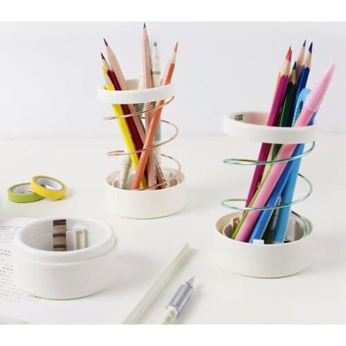 Yisuremia Creative Coil Spring Stretch Desk Pen Holder Kawaii Pierced Desktop Organizer Pencil Holder School Office Stationery