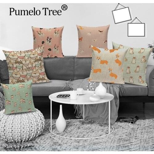 Cute Dog Throw Pillow Case Cartoon Animal Cushions Covers Painted Cushion Cover Square Linen for Home Sofa Pillows Cases Cojines