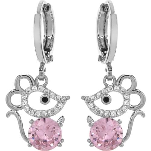 2020 New Fashion Blue Pink AAA zircon mouse ear hook earrings for women / Girls sweet romantic wedding party jewelry giftsER-437