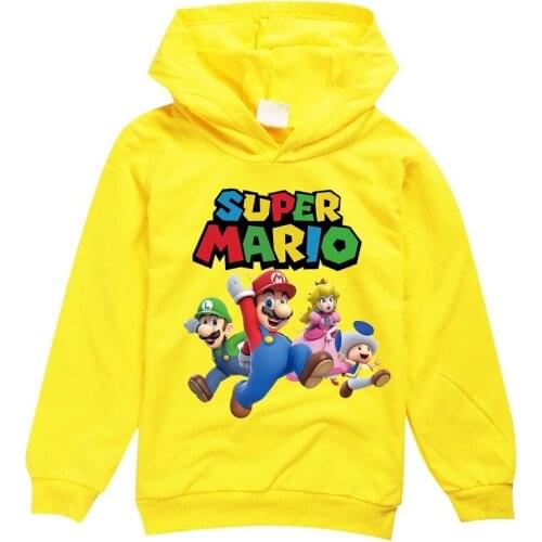 Super Mario New 2021 Spring Autumn Cartoon Hoodies Kids Toddler Sweatshirts Girls Hoodie Children Boys Sweater Streetwear 2-15Y