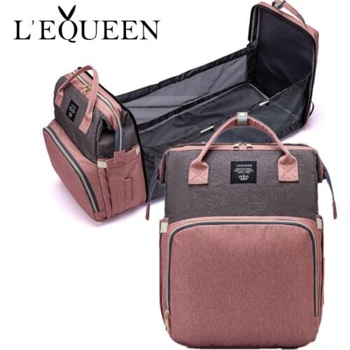 LEQUEEN New Diaper Bags Crib Design Mummy Bag Waterproof Fabric Nappy Backpack Changing Pad Hooks For Maternity