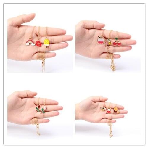 Love heart Flower Cubic Zirconia Colorful Enamel Crystal animal Zircon charm chain necklace Rhinestone Cartoon Kawaii jewelry