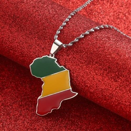 Republic of the Congo Map Colored Flag Pendant Gold Silver Color Necklace Ethnic Jewelry