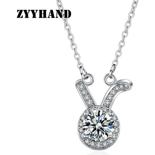 Platinum-Plated Women Rabbit Pendant Necklace Girl Cubic Zirconia Clean Stone Lady Wedding Romantic Party Jewellery