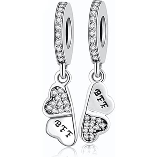 Authentic S925 Bead DIY Jewelry Best Friend Forever Dangle Pendant Charm fit Lady Bracelets