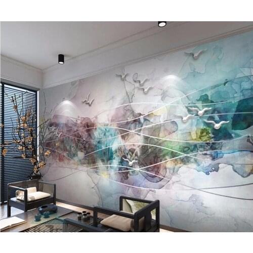 Beibehang Custom Wallpaper Chinese Style Abstract Decorative Painting Ink Landscape Birds TV Wall Background mural 3d wallpaper