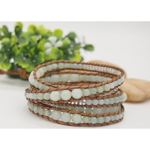 Retro Multi Size Amazonite Wrap Bracelets Natural Stone Stainless Steel Beads Boho Bracelet for Women Girls Jewelry 2020 Jewelry