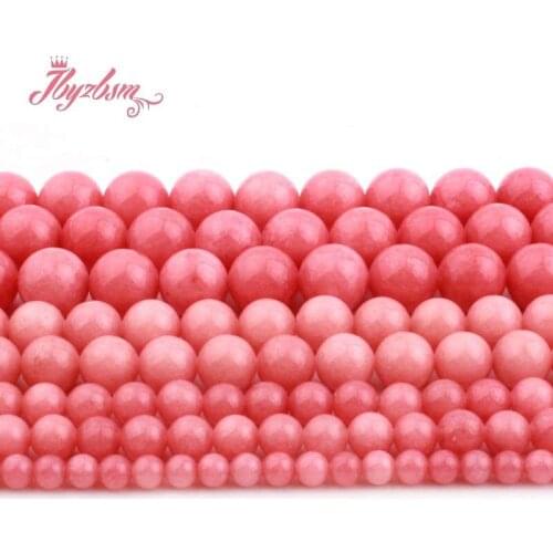 4-10mm Round Ball Rhodochrosite Hot Pink Jades Smooth Bead Stone for Women Fashion Necklace Bracelets Earring Jewelry Making 15"