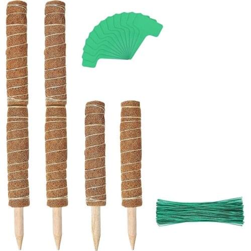 6 PCS 15.7Inch Moss Poles, Stackable Coir Totem Pole Plant Support Extension with 12 Pcs Plant Labels and 100 Pcs Ties