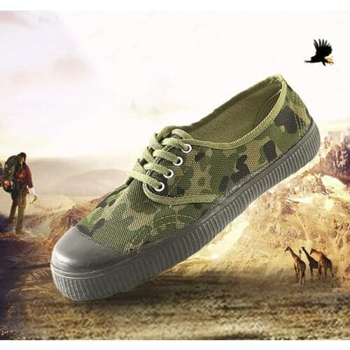 USHINE 36-45 Canvas Wear-resistant Outdoor camouflage Military Training Bulding Hiking Sneakers Casual Shoes Man Woman big size