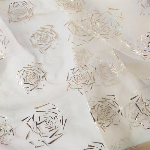 Bronzing Gold Rose Mesh Lace Fabric Printing Soft DIY Lady Dress Background Sewing Cloth Decoration V2958