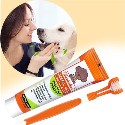 Pet Supplies Pet Toothpaste Dog Oral Cleaning Products Tooth Care Tools Dog Toothbrush Set Toothpaste Toothbrush 3-Piece Set