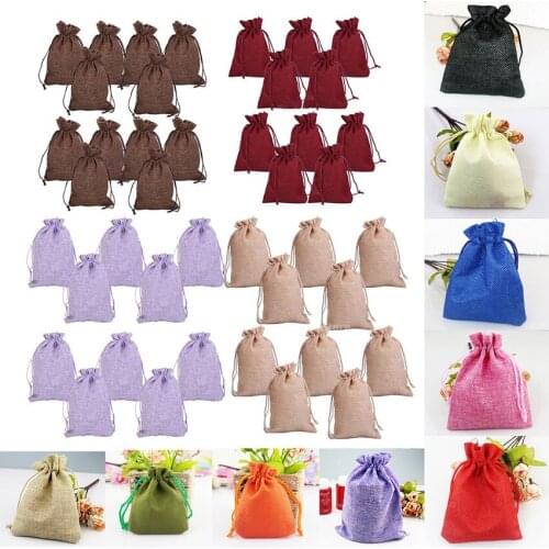 100pcs/Pack Vintage Drawstring Jewelry Pouch Hessian Jute Burlap Jute Wedding Favor Gift Bag Home Party Christmas Decoration