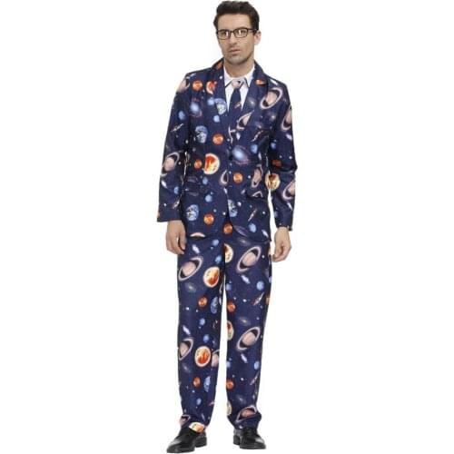 Vintage Male Space Theme Pattern Casual Suits Cosplay Costume Party Wear Fashion Current Printed Suit Halloween Costume For Man