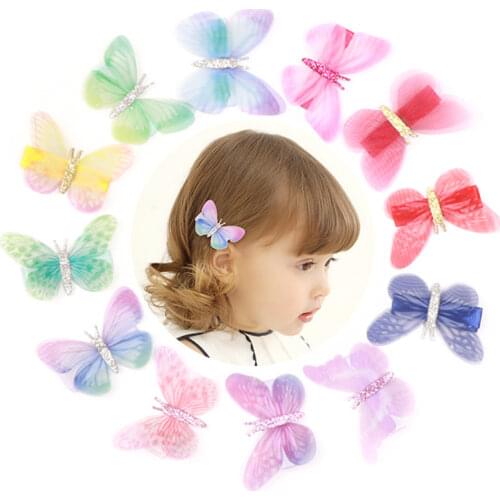 22pcs Colorful Butterfly Hair Clips for Girls Double Layer Mesh Princess Hairpin Children School Hairgrips Headwear Accessories