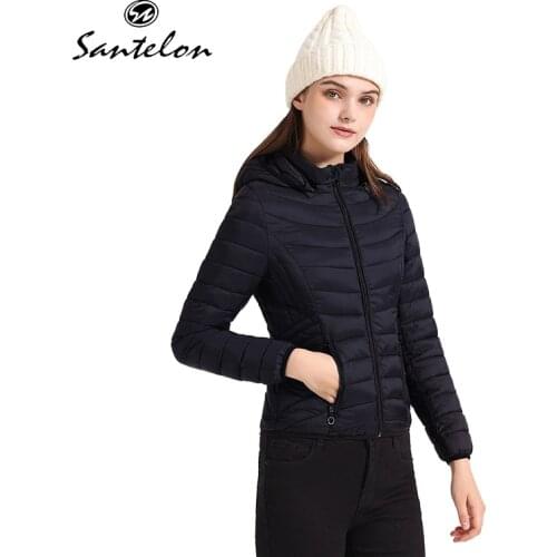 SANTELON Women Padded Jacket With Detachable Hood Lady Winter Short Coat Female Warm Ultralight Parka Clothes For Chile S20010