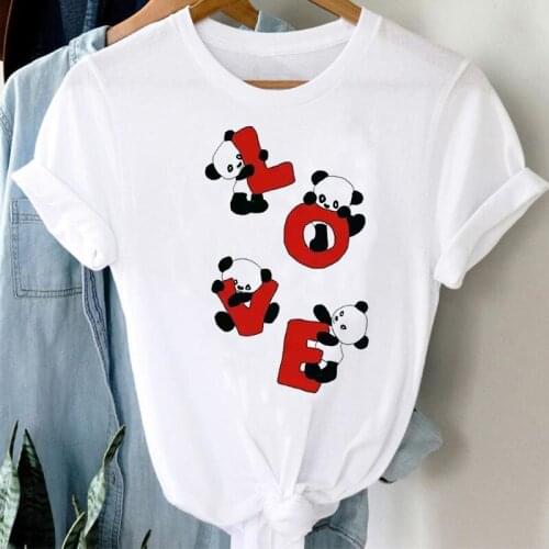 T-shirts Women 90s Color Love Panda Girl Animal Clothes Panda Cartoon Stylish Tshirt Top Lady Print Girl Tee T-Shirt