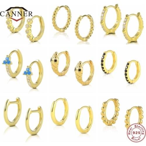 CANNER Small Simple Ear Hoop 925 Sterling Silver Piercing Huggie Earrings for Women Zircon Snake Round Circle Earings Jewelry