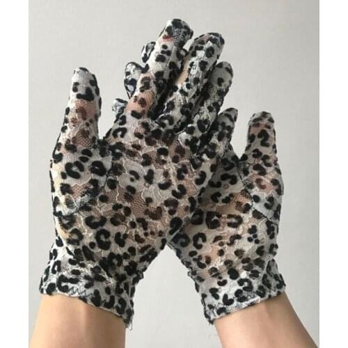 Women Thin Lace Sunscreen Gloves Sexy Leopard Elastic Cycling Gold velvet Gloves Summer Sun UV Protection Driving Gloves E92