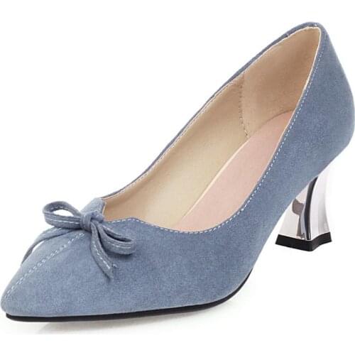 New Womens Pointed Toe Bow Shoes Slip On High Heels Spring new Footwear Ladies Office Shoes 32-43