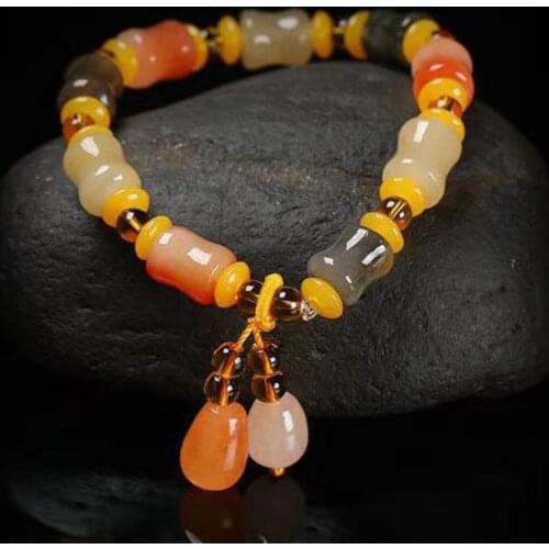 Genuine Natural Colored Golden Silk Jade Bracelet Womens Jades Stone Beads Elastic Beaded Bracelets Fashion Charm Jewelry Bangle