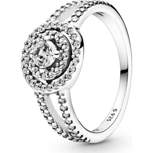 Authentic 925 Sterling Silver Sparkling Double Halo Fashion Ring For Pandora Women Bead Charm Gift DIY Jewelry