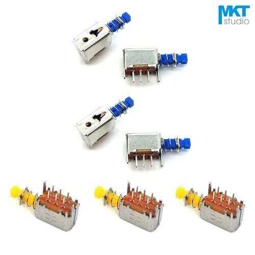 100Pcs A04 6P Blue/Yellow Button Latch Micro Mini Push Button Electronic Switch With 2 Fixed Pins