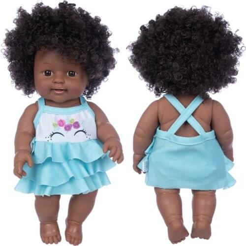 30cm Blue Dress New baby African dolls silicone viny 12inch Reborn baby poupee boneca baby soft toy gift todder