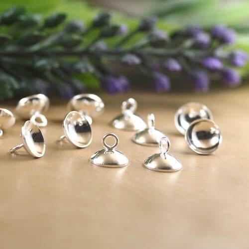 8mm Silver Plated Brass Bell Bead End Charm Caps Pearls Caps with a Loop Connectors Settings DIY Crafts Findings Makings