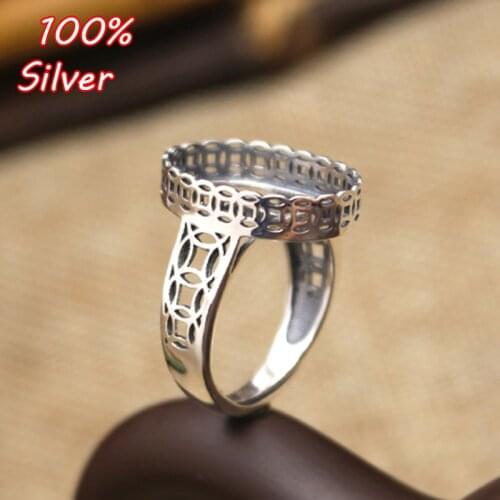 Real 925 Sterling Silver Color Adjustable Ring Blanks Base Fit13*18mmOval Bead Settings Jewelry Making MenWomen Ring Accessories