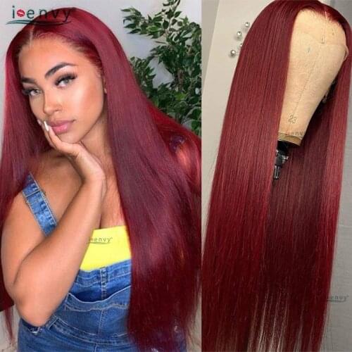 99J Lace Front Wig Human Hair Straight 13*1 Brazilian Transparent Burgundy Lace Part Wig Human Hair Wigs Remy Ginger Blonde Wig