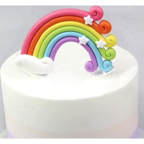 Big Polymer clay Rainbow Star Cloud Cake Topper One 1st Kids Birthday Party Wedding Cake Decorations Baby Shower Party Supplies